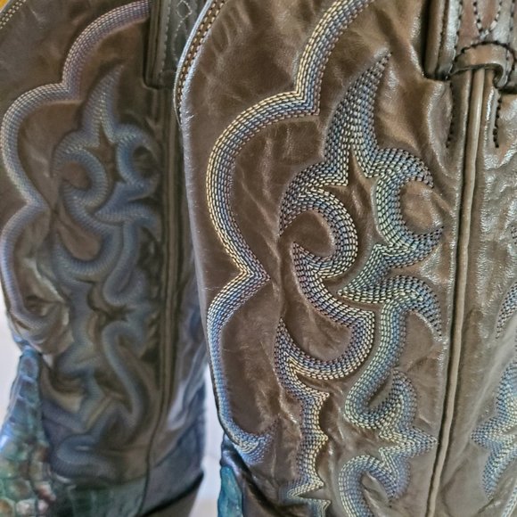Tony Lama 8 1/2 painted blue purple black gray western cowboy boots snakeskin - Picture 12 of 13